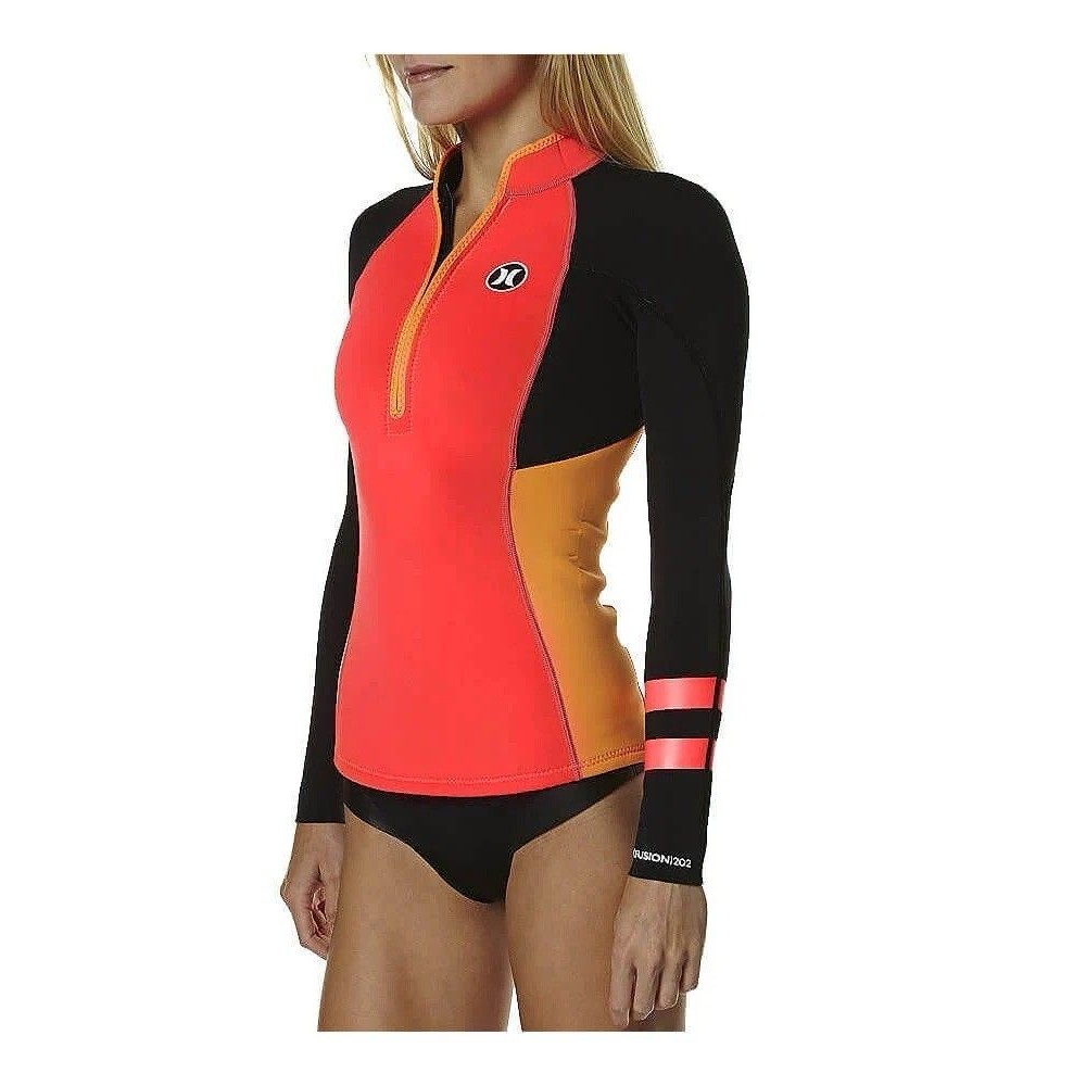 NWT Womens Hurley Fusion 202 Half Zip Wetsuit Jacket Top Sz 10 Orange Watersport